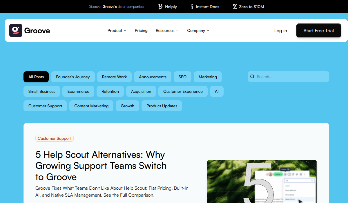 Screenshot of the Groove blog