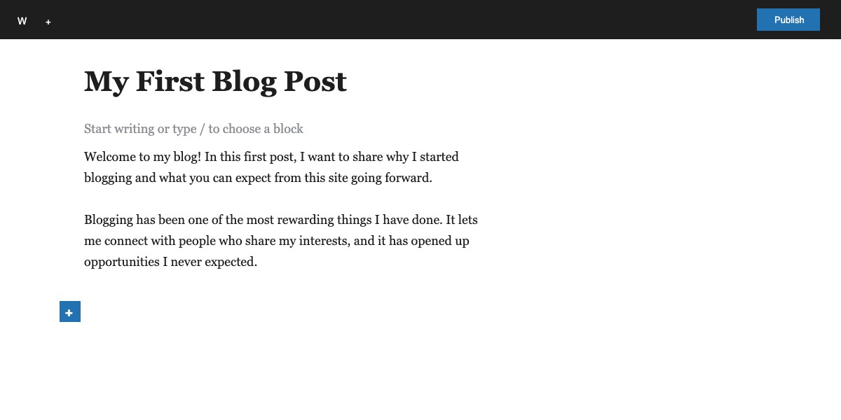 Writing a first blog post in the WordPress block editor