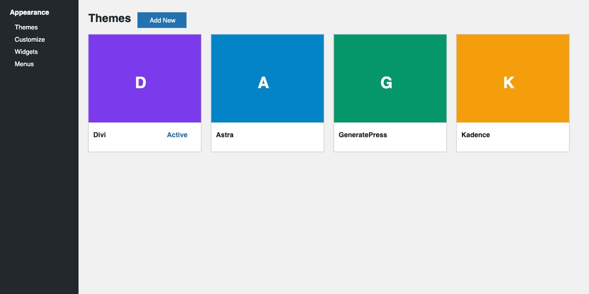 Browsing WordPress themes in the admin theme directory