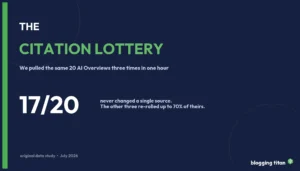 The Citation Lottery: 17 of 20 AI Overviews never changed a single source across three pulls in one hour, the other three re-rolled up to 70 percent of theirs