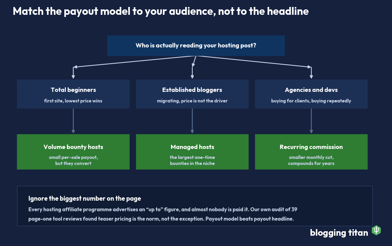 Decision tree matching hosting affiliate payout models to different blog audiences - Blogging Titan